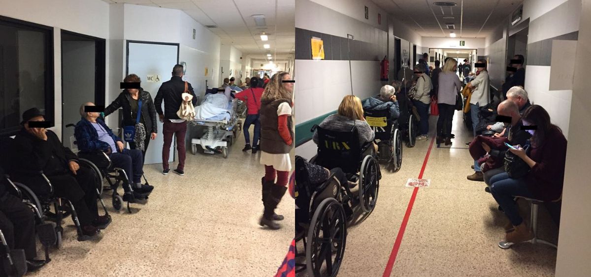 Pacientes el pasado 2 de enero esperando a ser atendidos en los pasillos del CHUS.