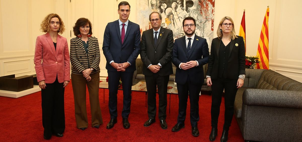 Imagen de la reunión entre Sánchez y Torra el pasado 20 de diciembre en Pedralbes (Moncloa)
