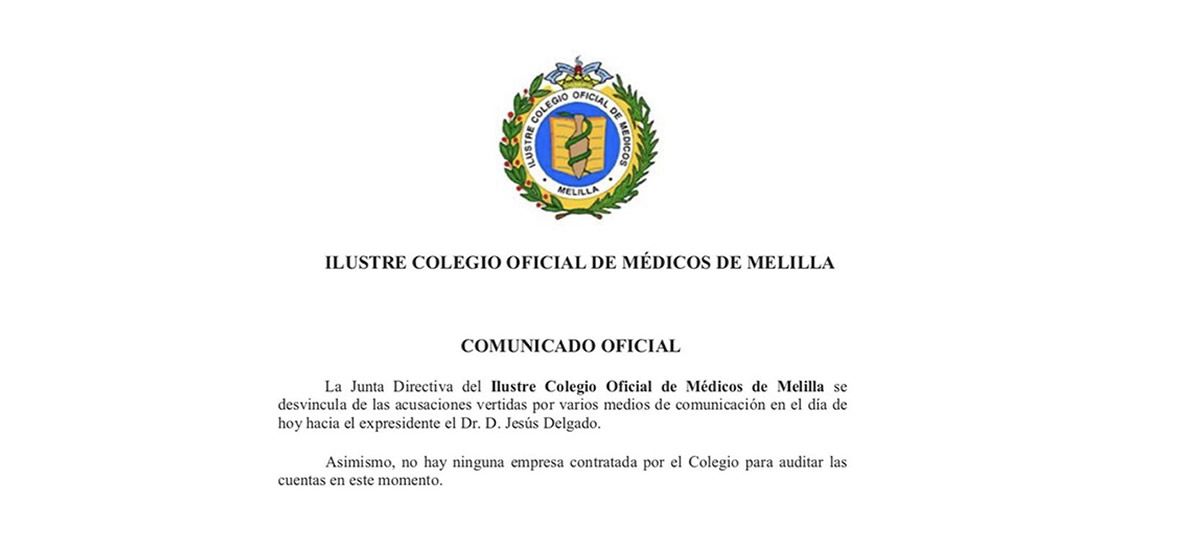 Imagen del comunicado del Colegio de Médicos de Melilla.