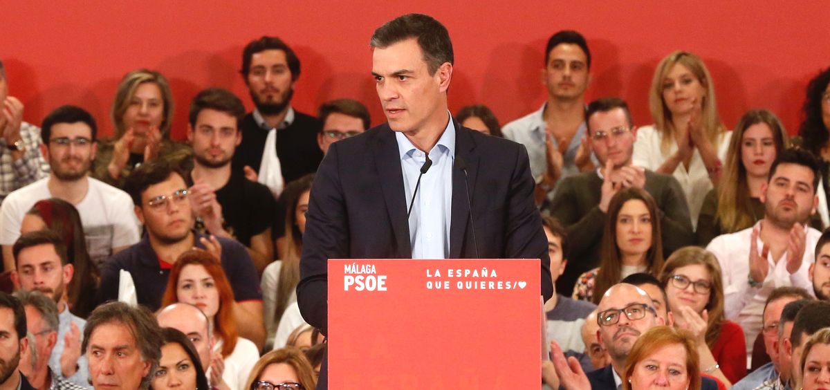 Pedro Sánchez, presidente del Gobierno y secretario general del PSOE, durante un mitin en Málaga.