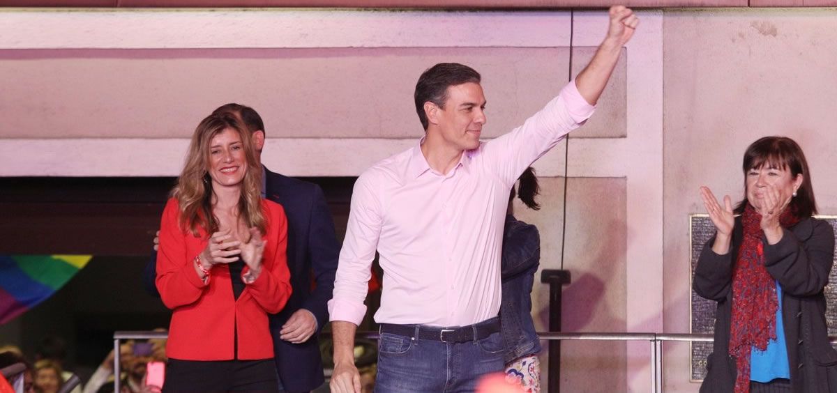 El presidente del Gobierno de España, Pedro Sánchez, celebra la victoria del PSOE en las elecciones generales del 28 de abril